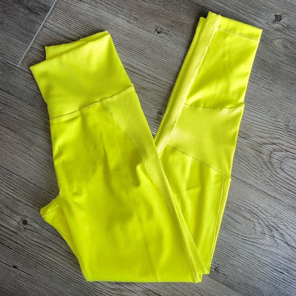 Adidas Women’s Believe This Rib Mix 7/8 Tights Leggings Acid Yellow